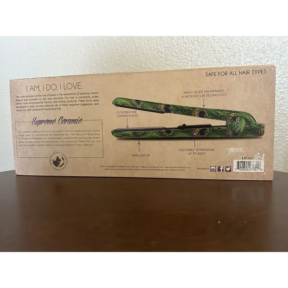 Karma Beauty Supreme Ceramic Flat Iron in Peacock New‎ In Box Never Used